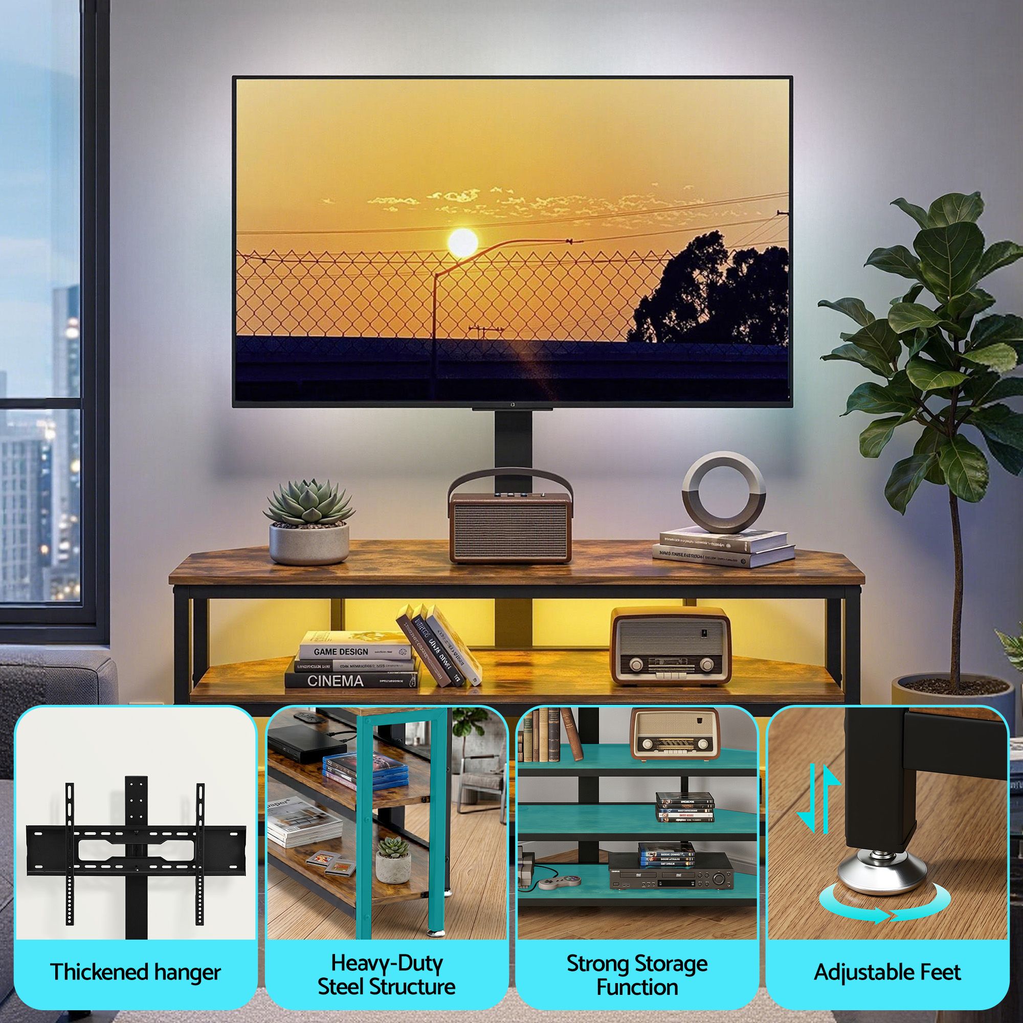 Corner TV Stand 32-70" RGB LED Power Outlet | Simpledeals