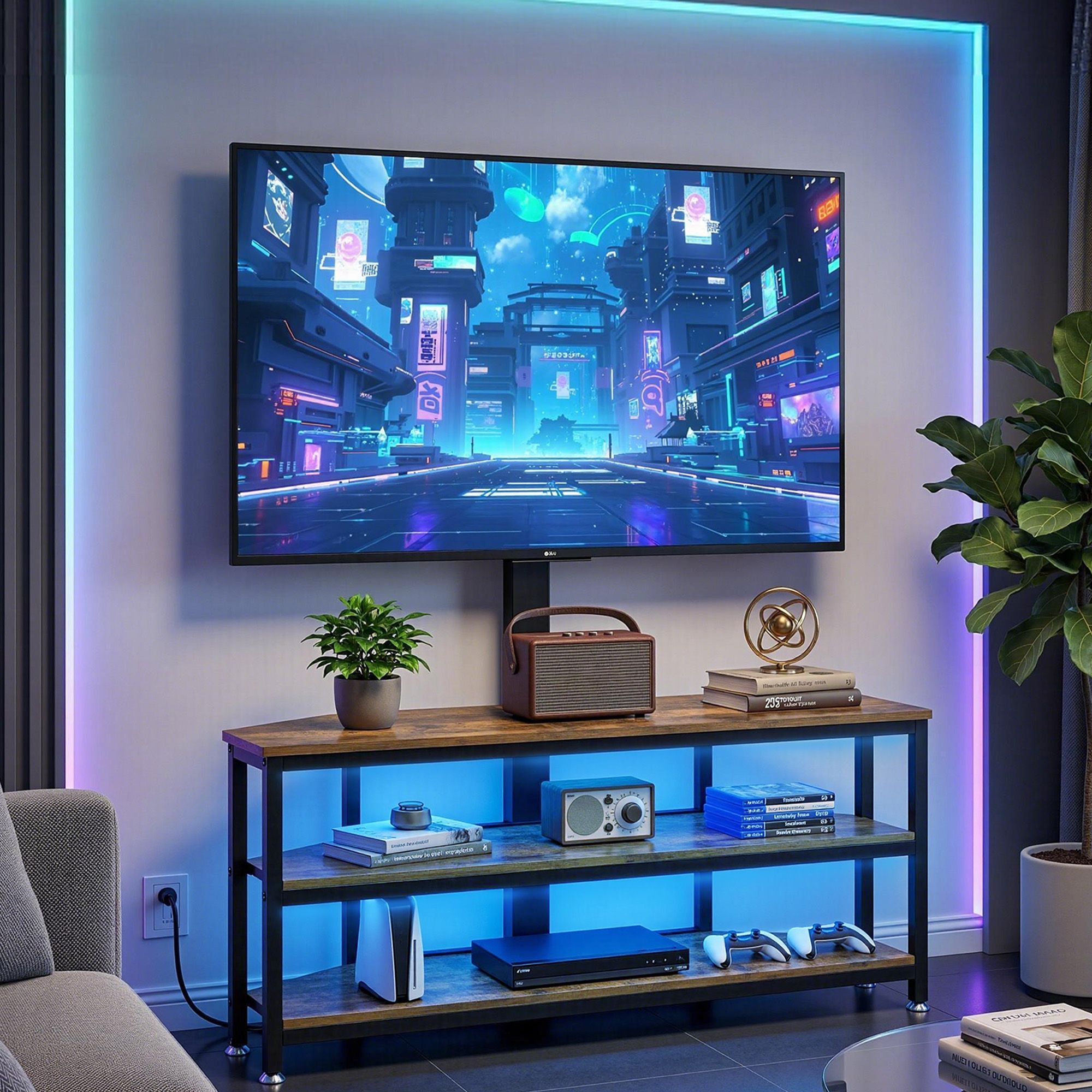 Corner TV Stand 32-70" RGB LED Power Outlet | Simpledeals