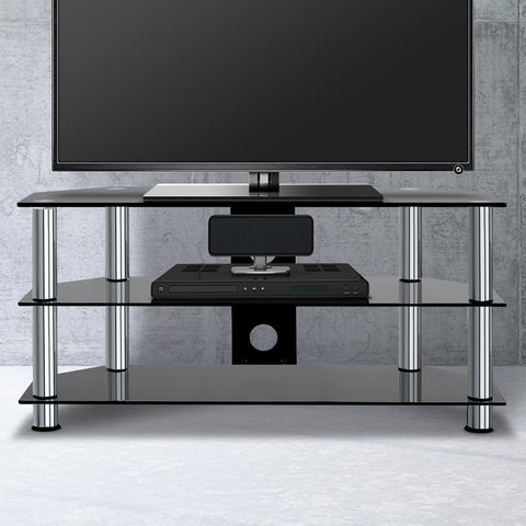 3 Tiers Tv Stand Storage Shelf Rack Tempered Glass