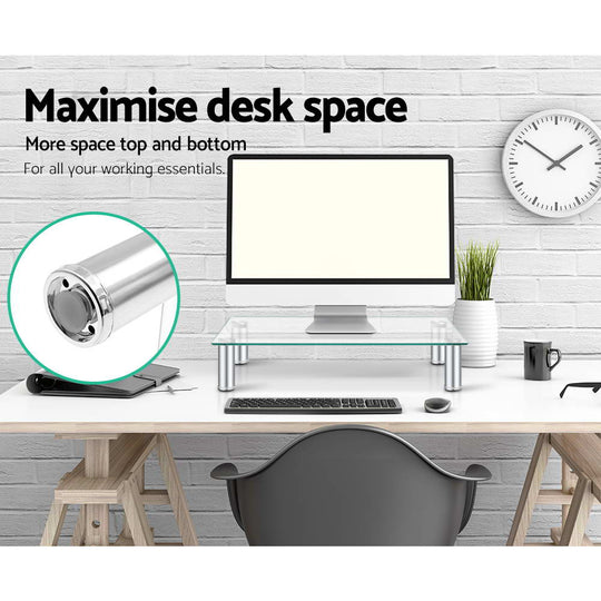 Height Adjustable Monitor Stand Riser with Glass Display Shelf - Artiss Desktop Moun Tab