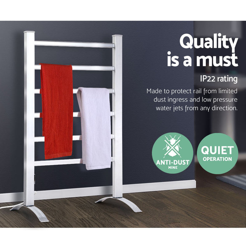 Electric Heated Towel Rail Rack 6 Bars Freestanding Clothes Dry Warmer - Drying Racks & Hangers