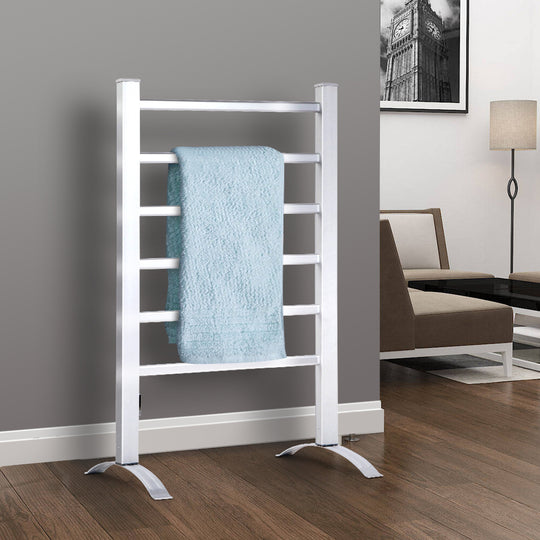 Electric Heated Towel Rail Rack 6 Bars Freestanding Clothes Dry Warmer with Drying Racks & Hangers
