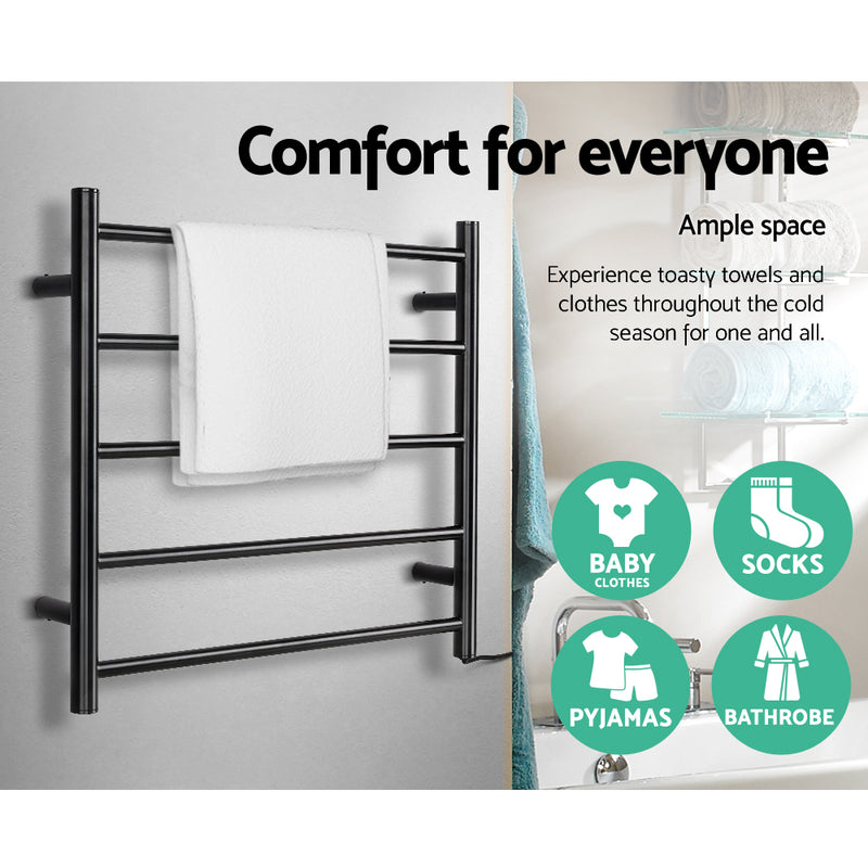 Drying Racks & Hangers - Electric Heated Towel Rail Rack 5 Bars Wall Mounted Clothes Dry Warmer