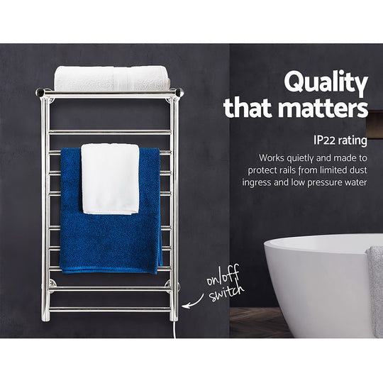 Electric Heated Towel Rail Rack 14 Bars Wall Mounted Clothes Dry Warmer - Drying Racks & Hangers