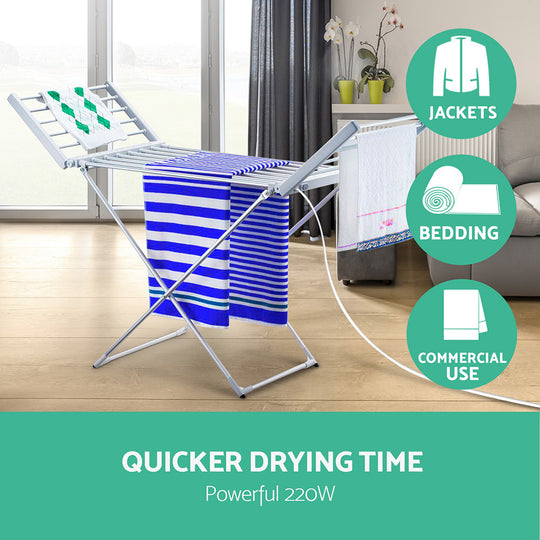 Electric Heated Towel Rail Rack 18 Bars Freestanding Clothes Dry Warmer - Drying Racks & Hangers