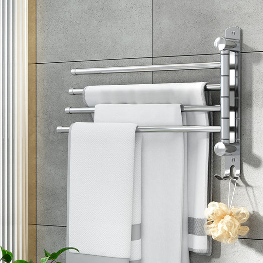 Towel Rail Rack Holder 4 Bars Wall Mounted Stainless Steel Swivel Hanging Hook | Towel Racks & Holders