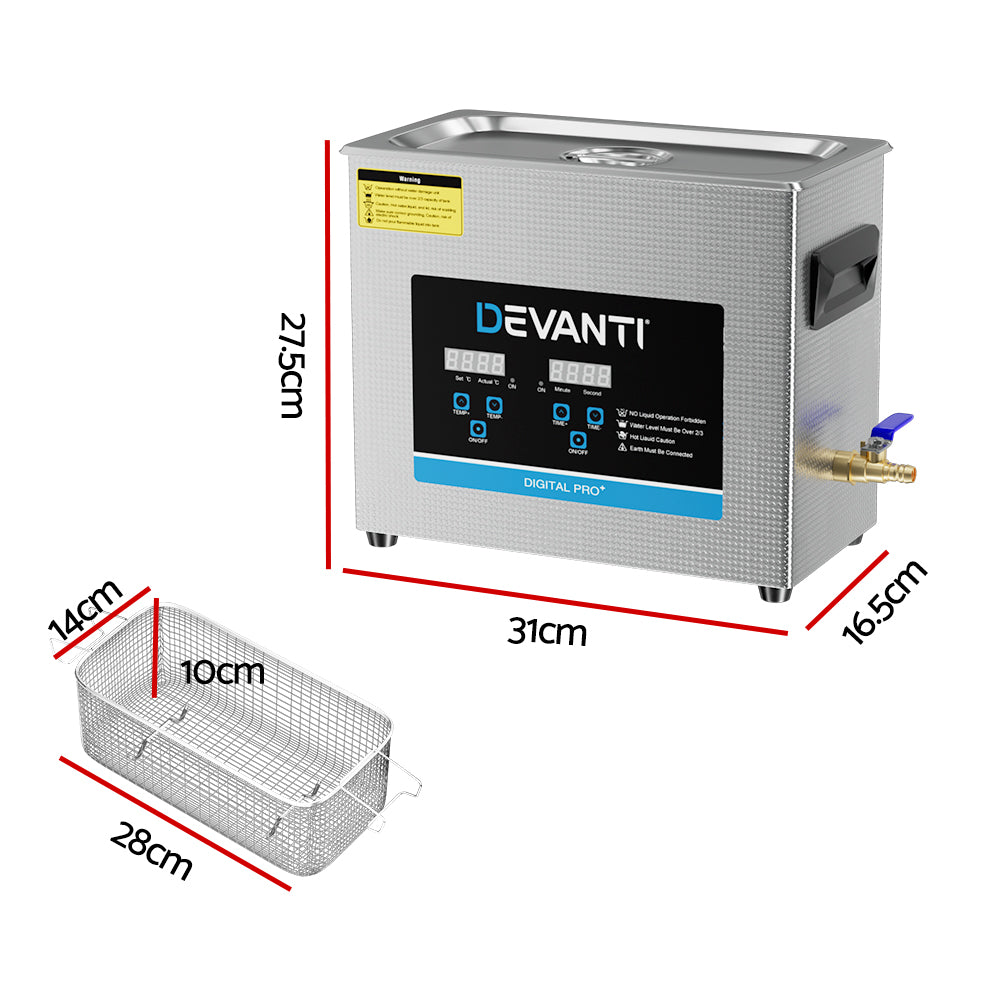 Jewellery Cleaners - 6.5L Ultrasonic Cleaner Heater Cleaning Machine Timer Industrial 180W
