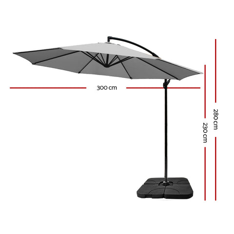 Instahut 3M Umbrella with 50x50cm Base Outdoor Umbrellas Cantilever Sun Stand UV Garden Grey