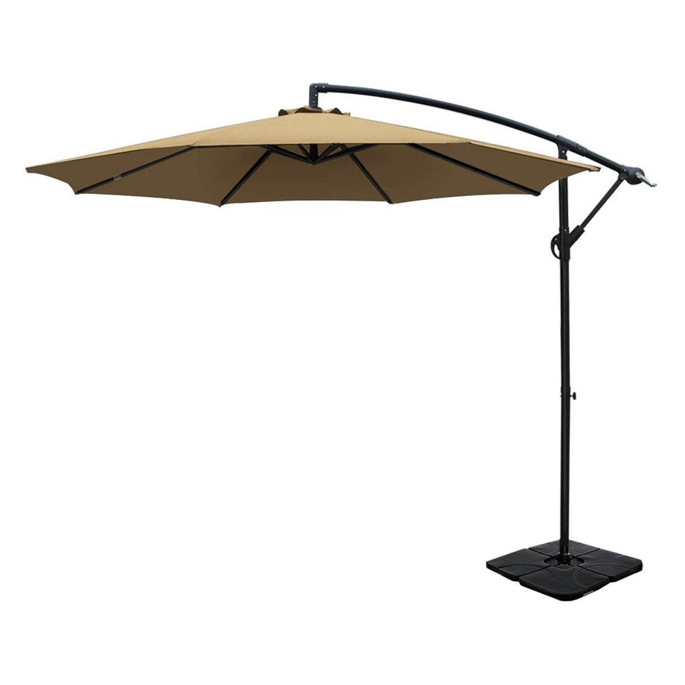 3M Umbrella W/Base Outdoor Cantilever Beach Garden Patio Parasol with Umbrellas & Sunshades