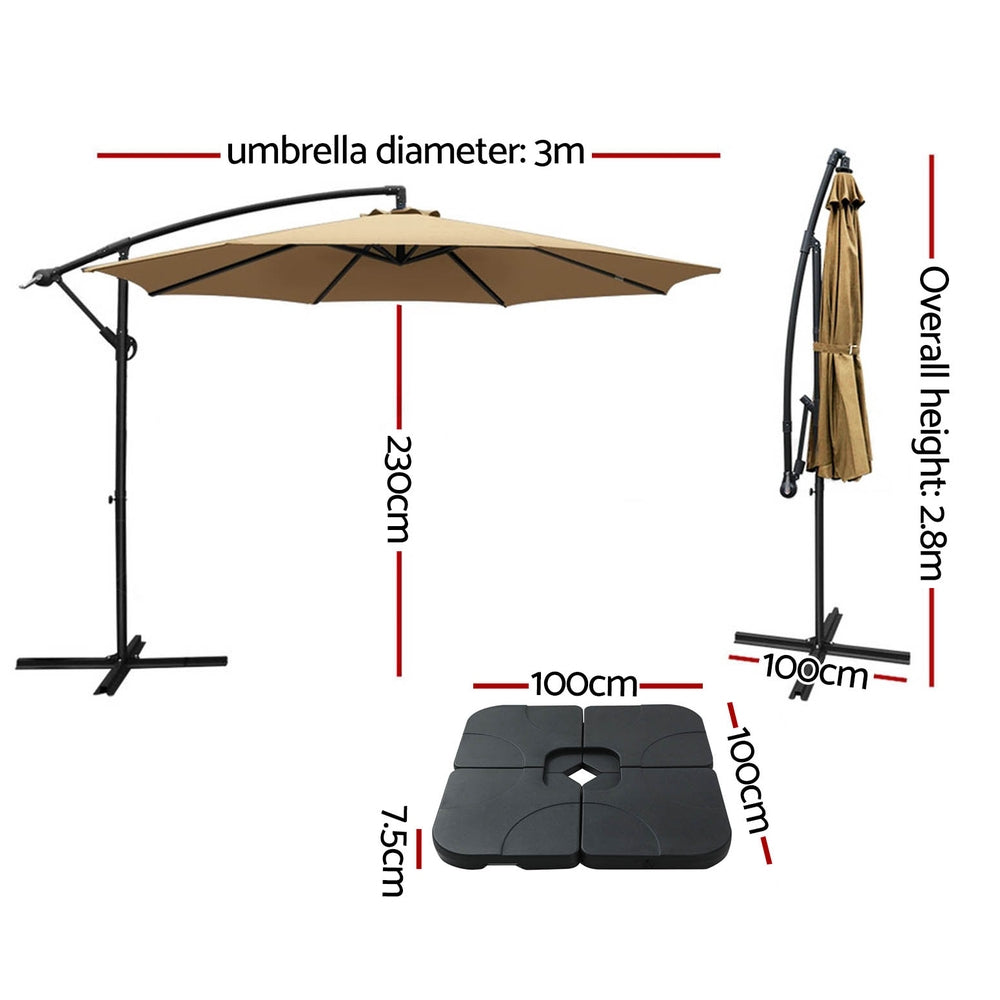 3M Umbrella W/Base Outdoor Cantilever Beach Garden Patio Parasol, Umbrellas & Sunshades - photo 7