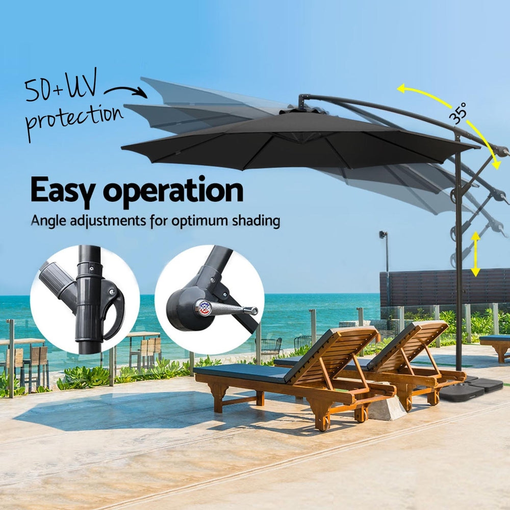 3M Umbrella W/Base Outdoor Cantilever Beach Garden Patio Parasol with Umbrellas & Sunshades - photo 8
