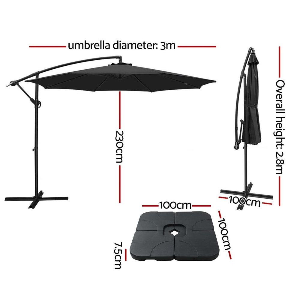 3M Umbrella W/Base Outdoor Cantilever Beach Garden Patio Parasol | Umbrellas & Sunshades - photo 21