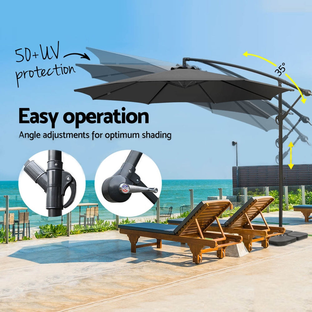 Umbrellas & Sunshades - 3M Umbrella W/Base Outdoor Cantilever Beach Garden Patio Parasol - photo 15