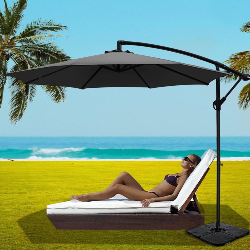 3M Umbrella W/Base Outdoor Cantilever Beach Garden Patio Parasol with Umbrellas & Sunshades - photo 18