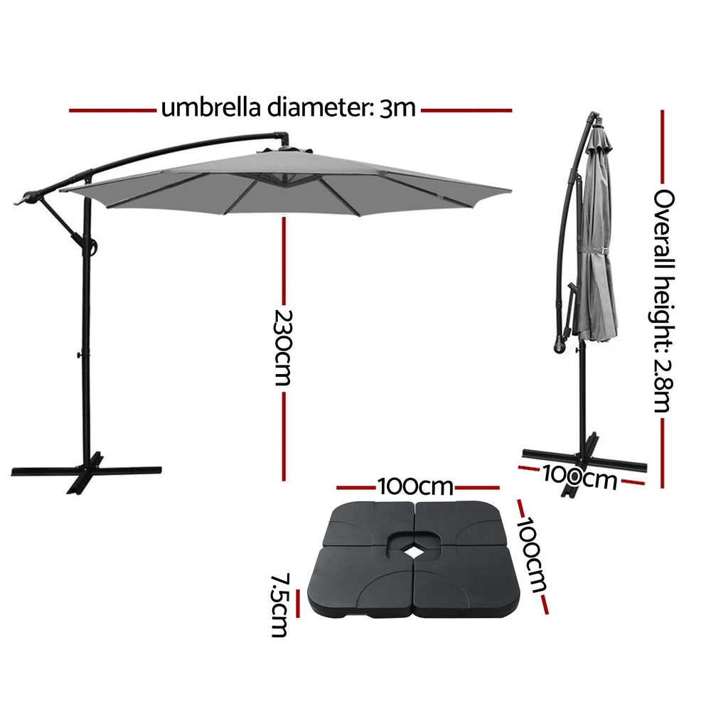 3M Umbrella W/Base Outdoor Cantilever Beach Garden Patio Parasol with Umbrellas & Sunshades - photo 28