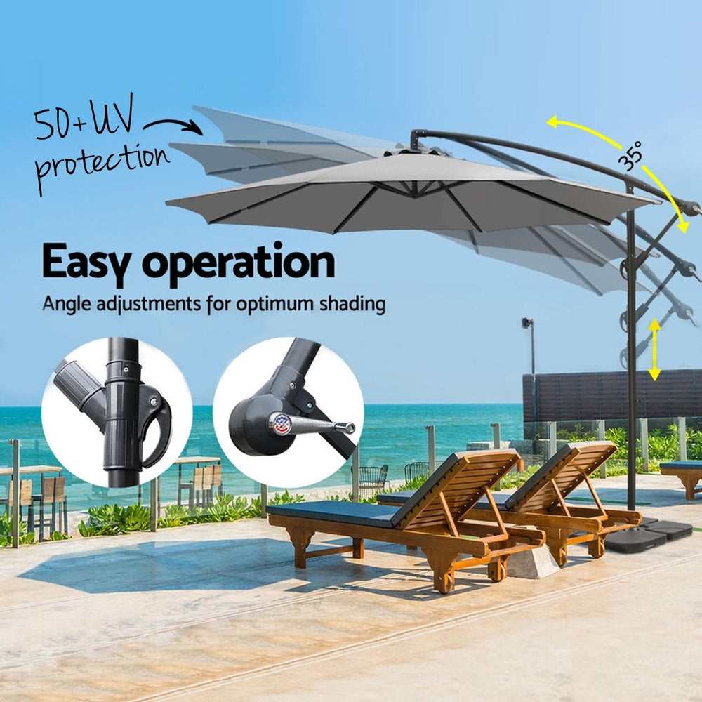 3M Umbrella W/Base Outdoor Cantilever Beach Garden Patio Parasol, Umbrellas & Sunshades - photo 22