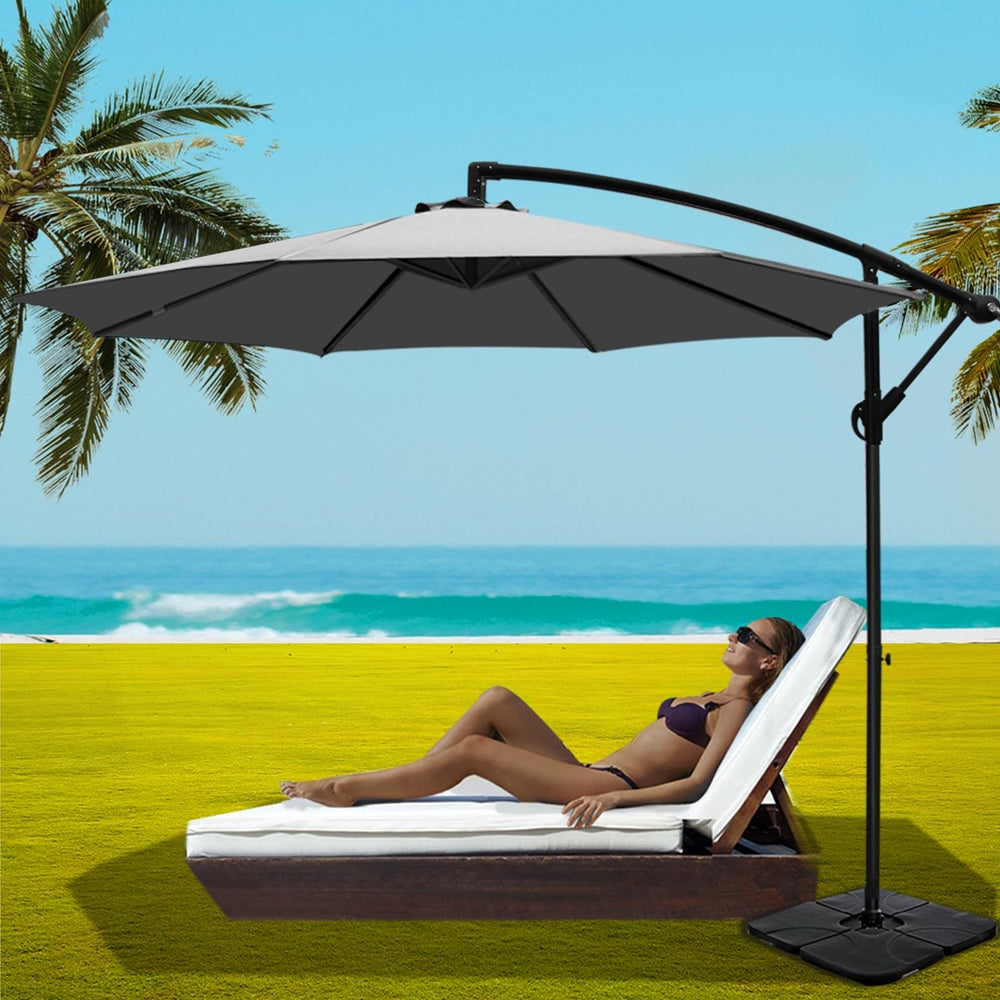 Umbrellas & Sunshades - 3M Umbrella W/Base Outdoor Cantilever Beach Garden Patio Parasol - photo 25