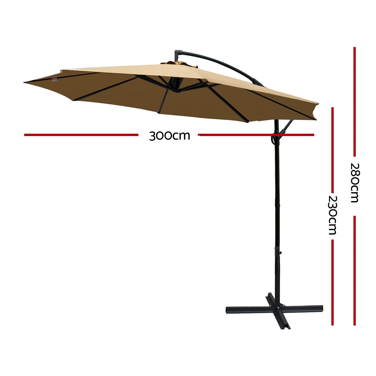 Instahut 3M Cantilevered Outdoor Umbrella - Beige | Beige colour