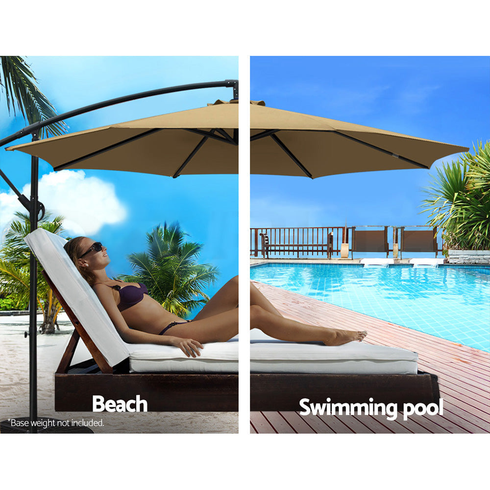 Instahut 3M Cantilevered Outdoor Umbrella - Beige - Umbrellas & Sunshades