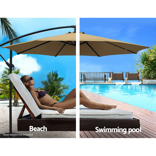 Instahut 3M Cantilevered Outdoor Umbrella - Beige - Umbrellas & Sunshades