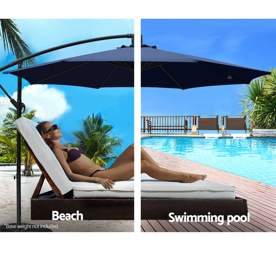 Instahut 3M Cantilevered Outdoor Umbrella - Navy - Umbrellas & Sunshades