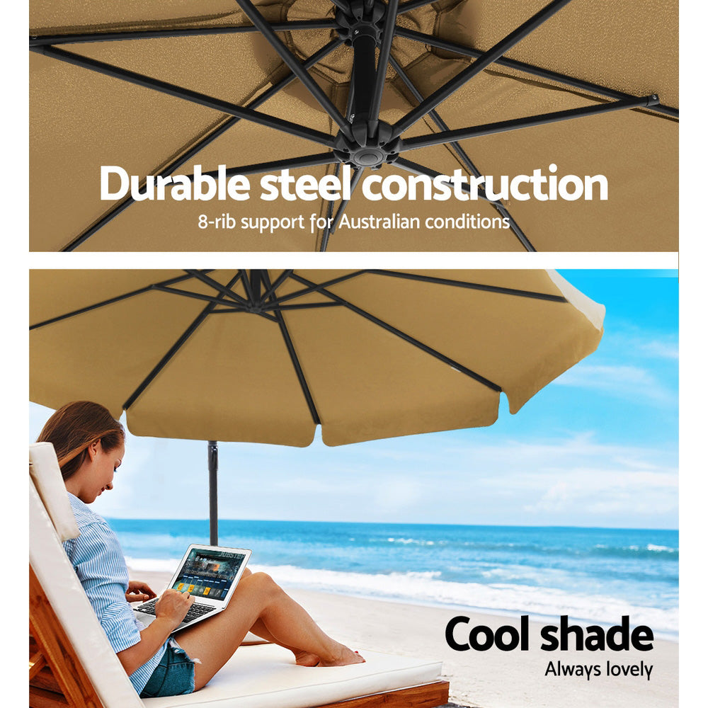 Instahut 3M Umbrella with 48x48cm Base Outdoor Umbrellas Cantilever Sun Beach Garden Patio