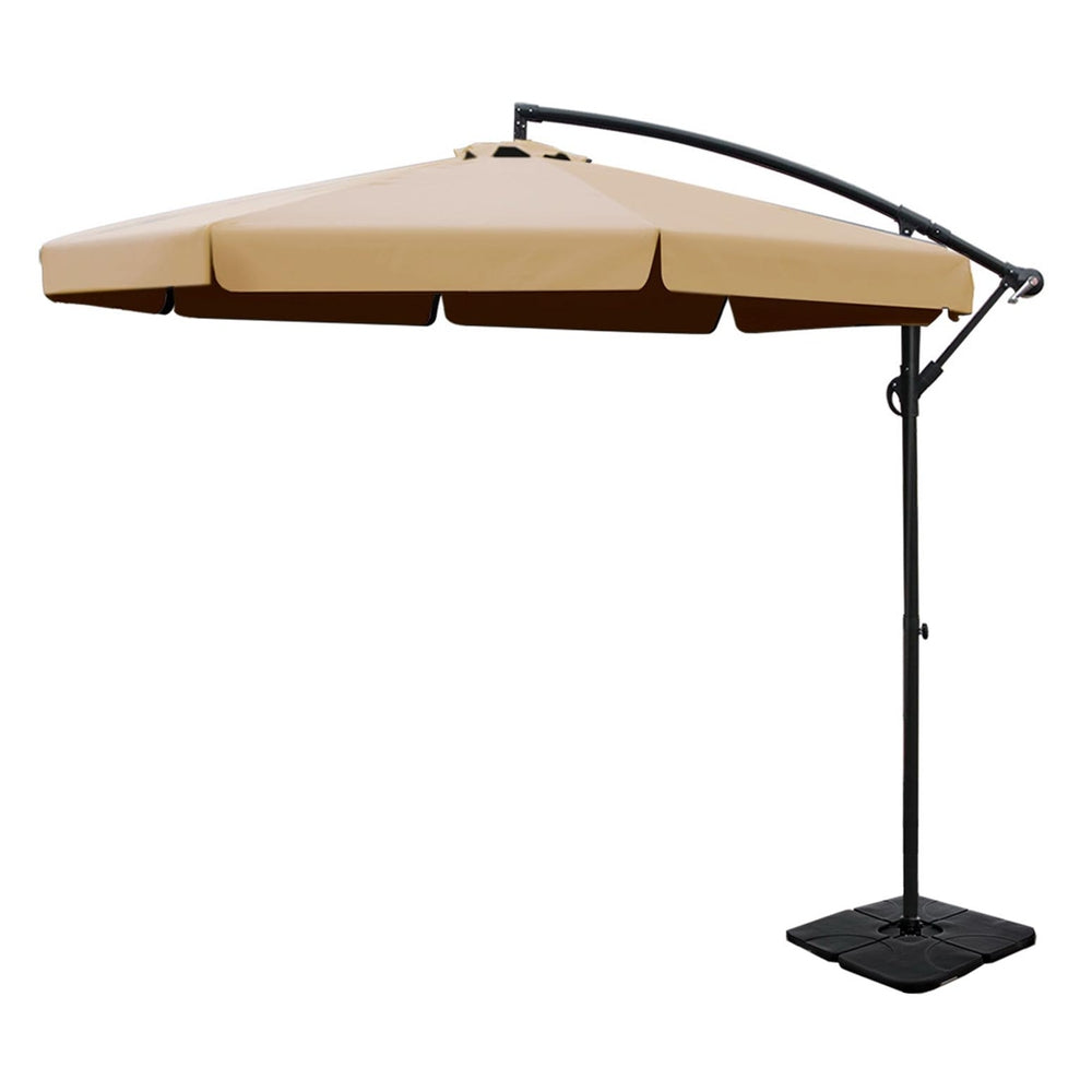 3m Outdoor Umbrella w/Base Cantilever Garden Beach Patio Beige | Beige colour