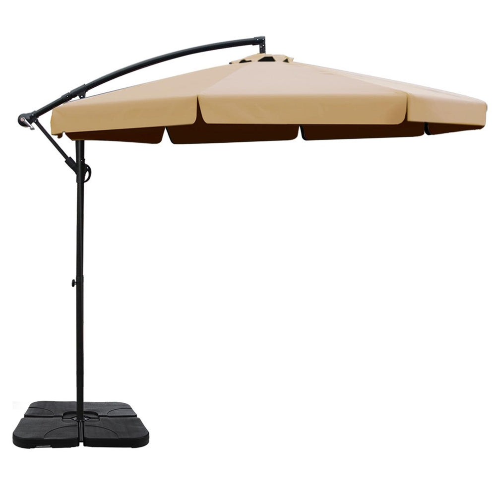 3m Outdoor Umbrella w/Base Cantilever Garden Beach Patio Beige, Umbrellas & Sunshades