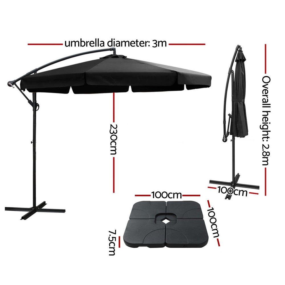 3M Outdoor Umbrella W/Base Cantilever Garden Beach Patio, Umbrellas & Sunshades - photo 7