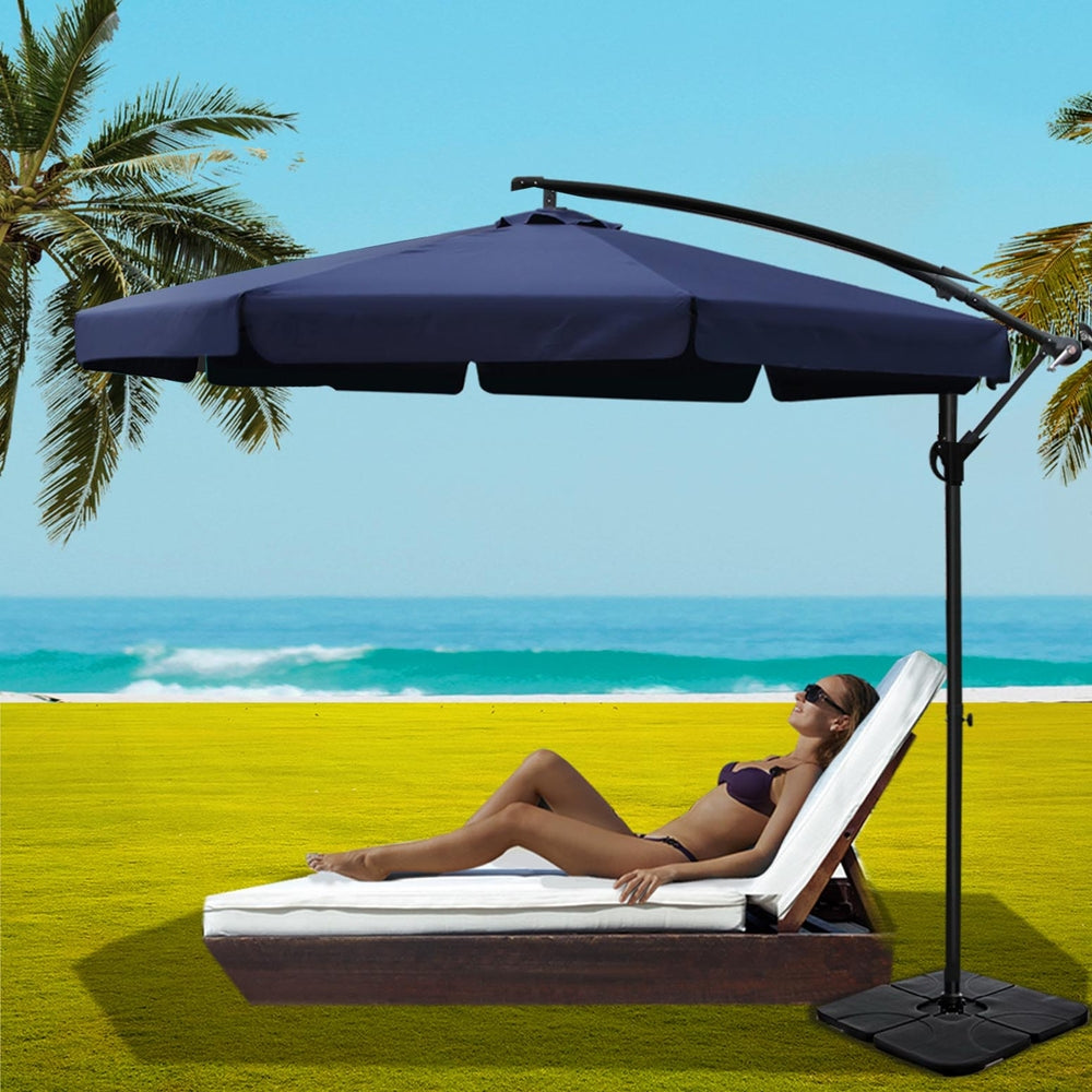 3M Outdoor Umbrella W/Base Cantilever Garden Beach Patio | Umbrellas & Sunshades - photo 11