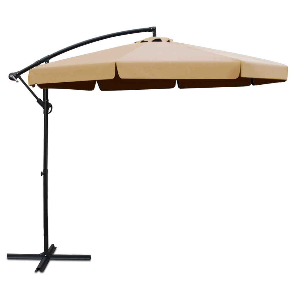 3m Outdoor Umbrella Cantilever Garden Beach Patio Beige | Umbrellas & Sunshades