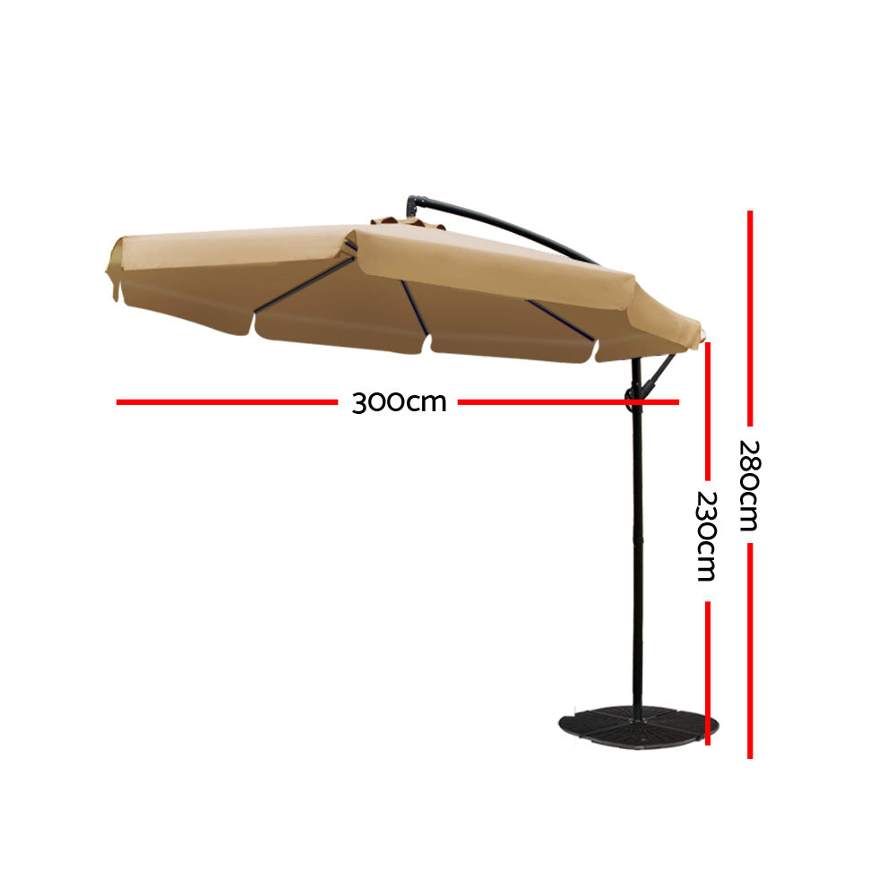 3m Outdoor Umbrella Cantilever Garden Beach Patio Beige | Beige colour