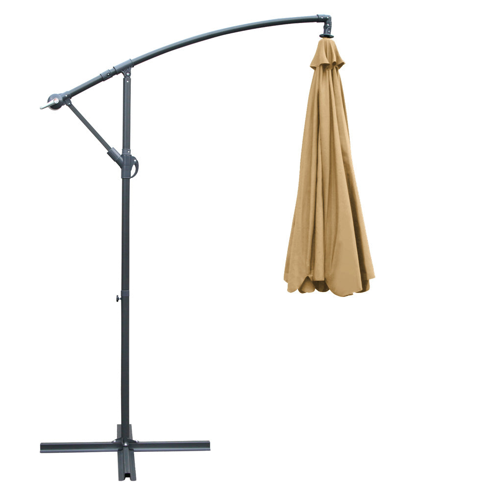 3m Outdoor Umbrella Cantilever Garden Beach Patio Beige, Umbrellas & Sunshades