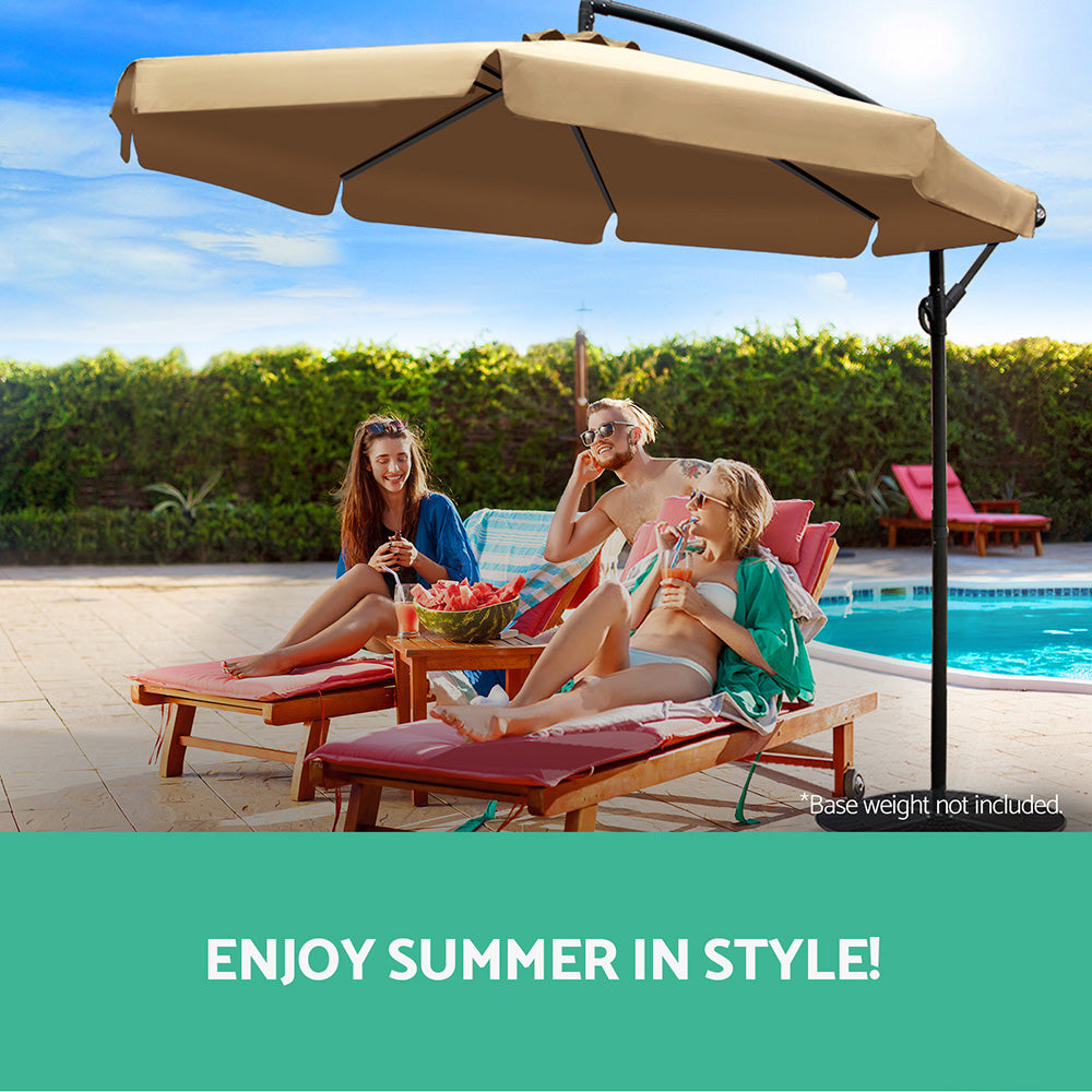 Umbrellas & Sunshades - 3m Outdoor Umbrella Cantilever Garden Beach Patio Beige