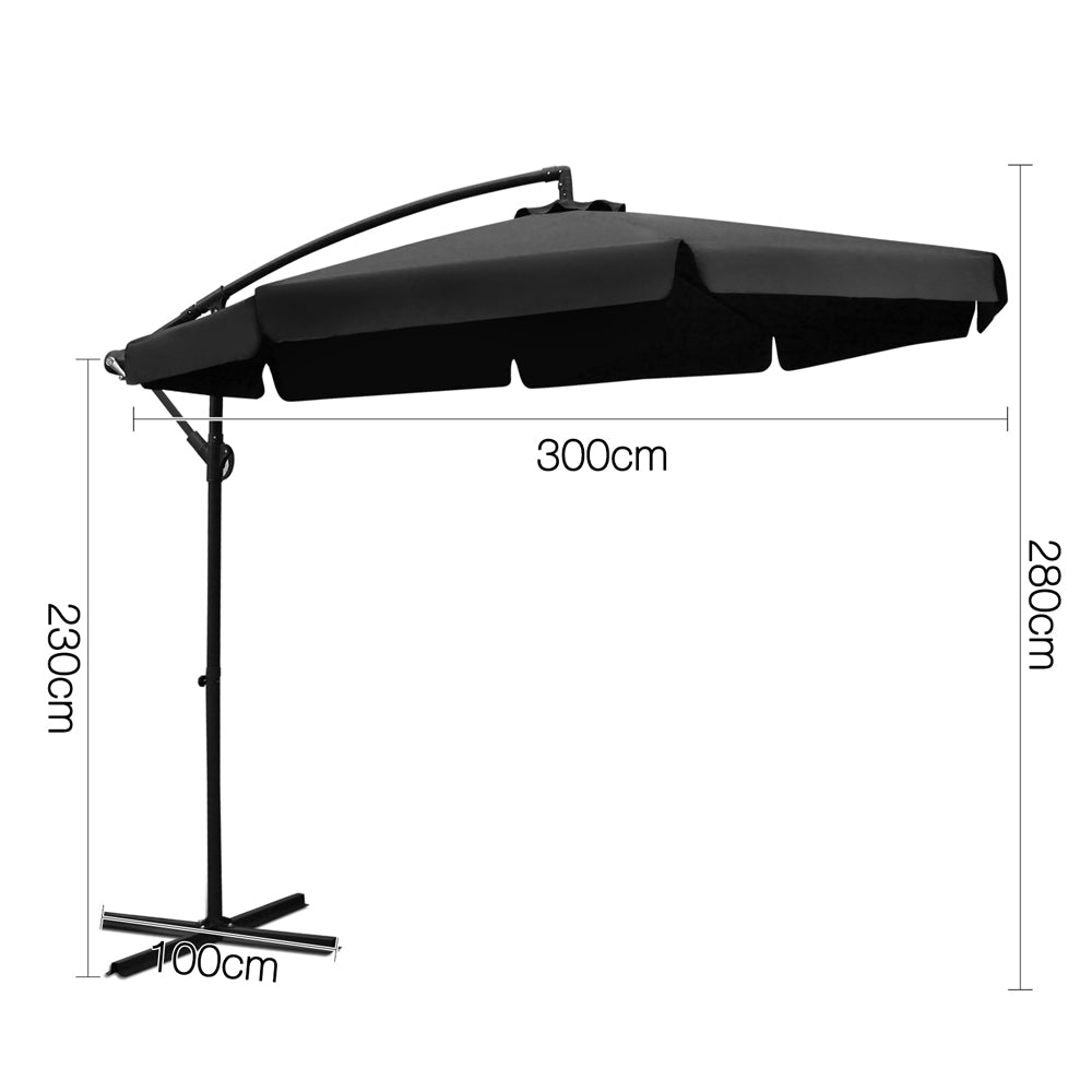 3m Cantilever Outdoor Patio Umbrella Side Post UV50+ Garden Beach Black | Black colour