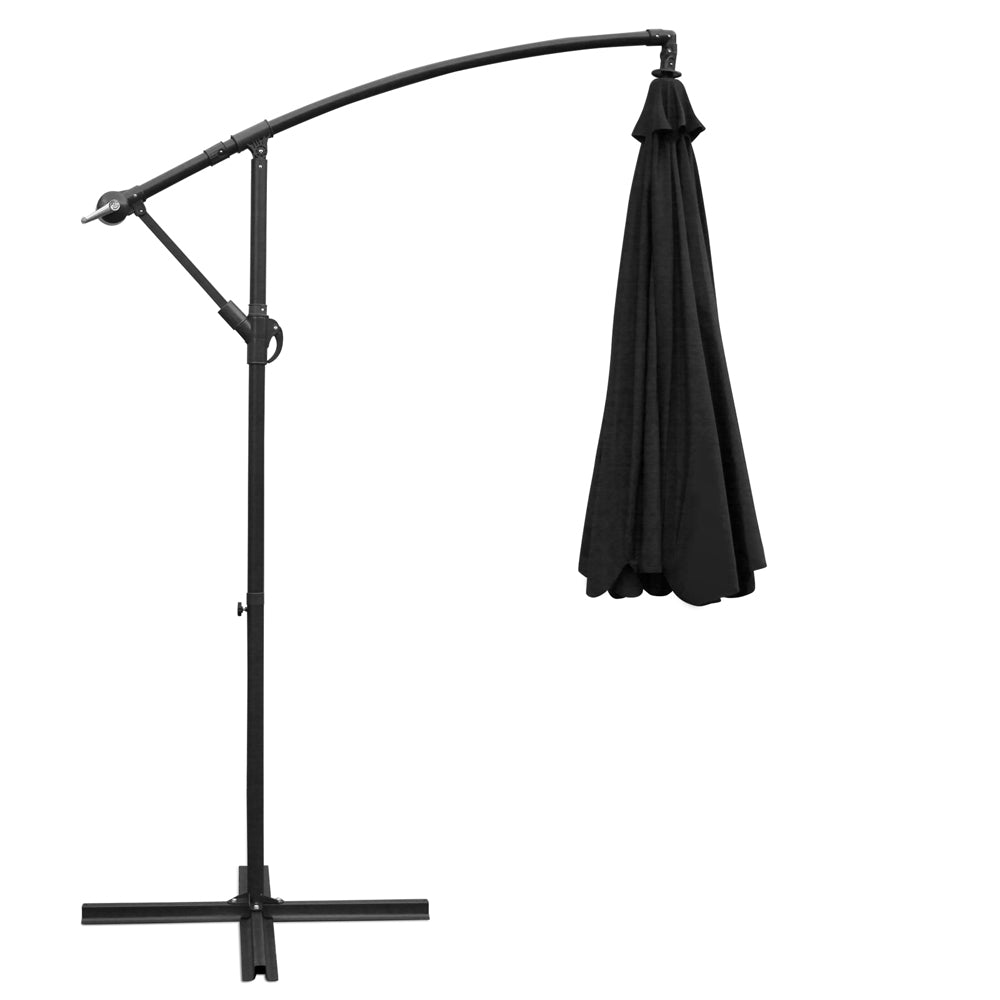 3m Cantilever Outdoor Patio Umbrella Side Post UV50+ Garden Beach Black, Umbrellas & Sunshades