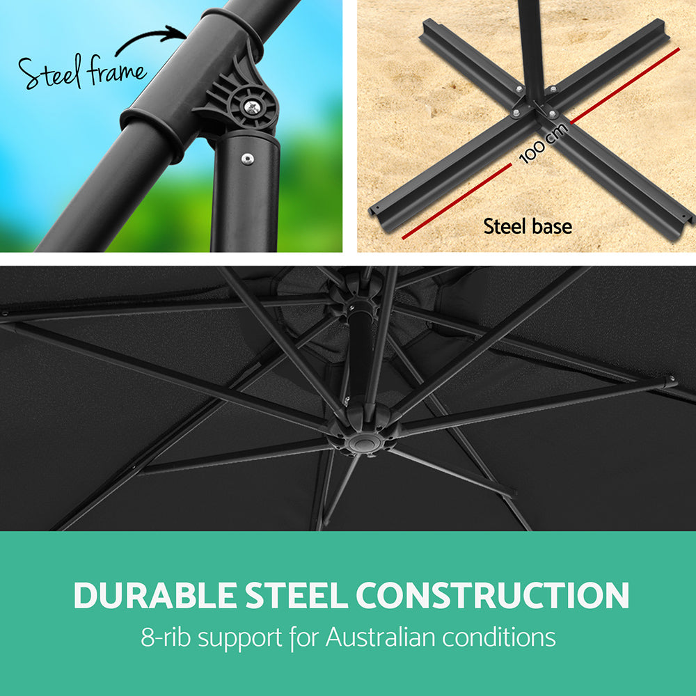 Black colour - 3m Cantilever Outdoor Patio Umbrella Side Post UV50+ Garden Beach Black