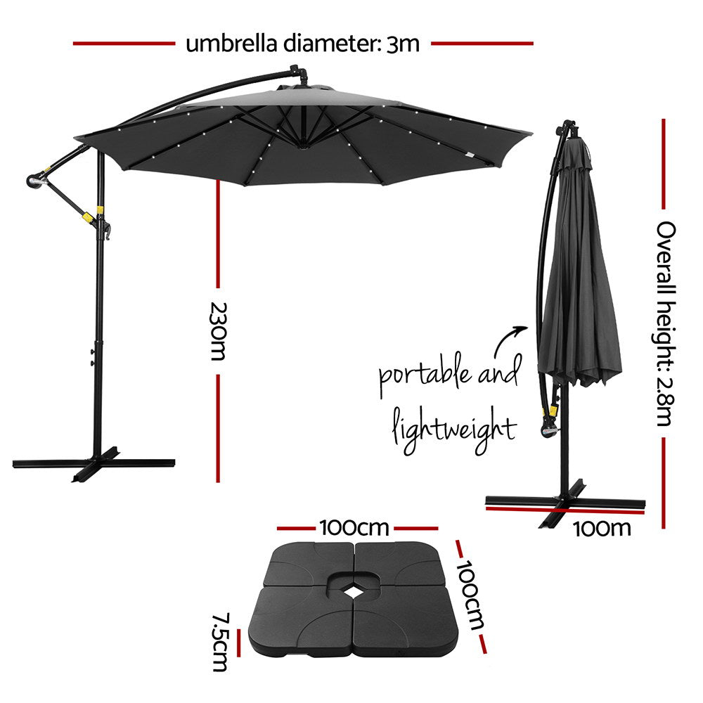 3M Outdoor Cantilever Umbrella with LED Base, Charcoal