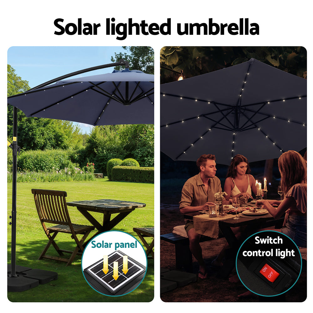 3M Outdoor Cantilever Umbrella with LED Base with Charcoal
