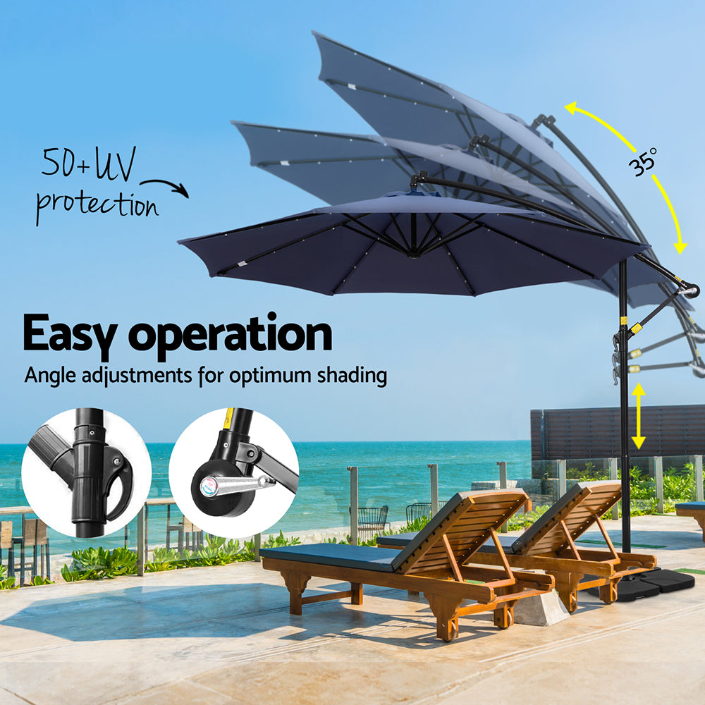 3M Outdoor Cantilever Umbrella with LED Base with Umbrellas & Sunshades
