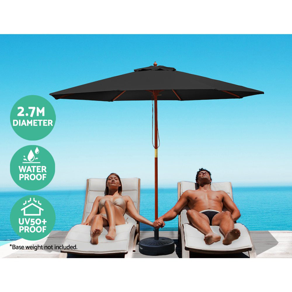 2.7M Outdoor Umbrella Pole Umbrellas Beach Garden Sun Stand Patio Black