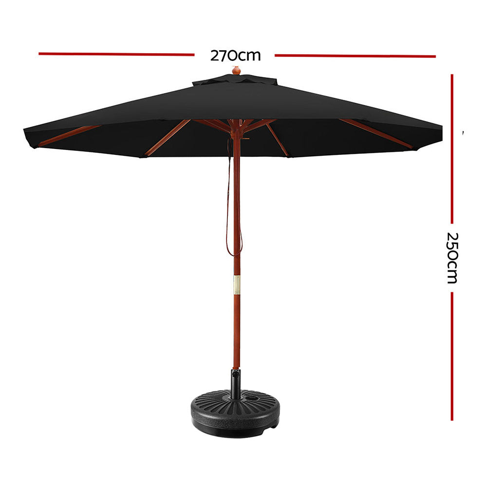 Instahut 2.7M Umbrella with Base Outdoor Pole Umbrellas Garden Stand Deck Black | Black colour