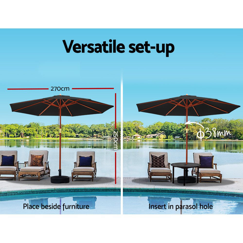 Umbrellas & Sunshades - Instahut 2.7M Umbrella with Base Outdoor Pole Umbrellas Garden Stand Deck Black