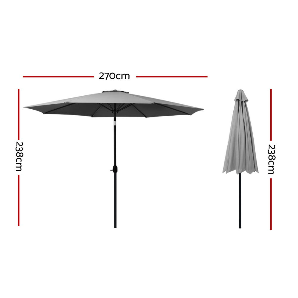 Durable Outdoor Umbrella - 2.7M UV Protection, Tilt Charcoal