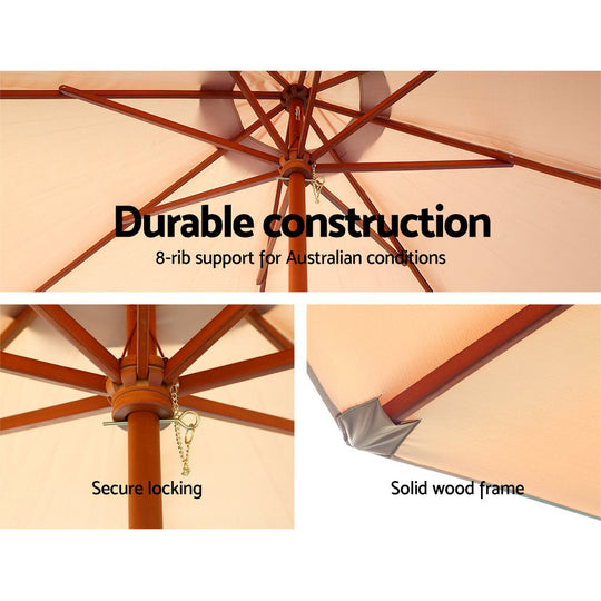 3M Outdoor Umbrella Pole Umbrellas Beach Garden Sun Stand Patio Black - Instahut Cantilever Beige Umb