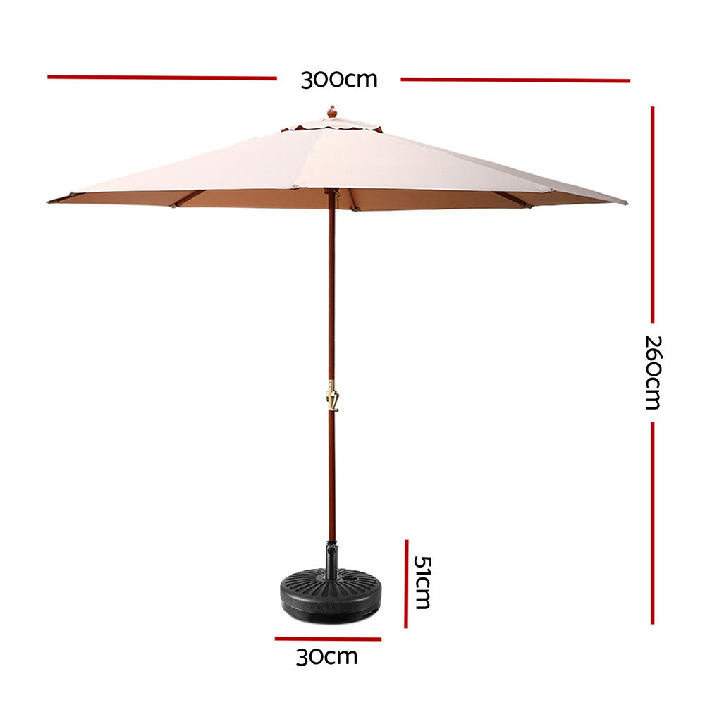 Instahut Outdoor Umbrella Pole Umbrellas 3M with Base Garden Stand Deck Beige | Beige colour