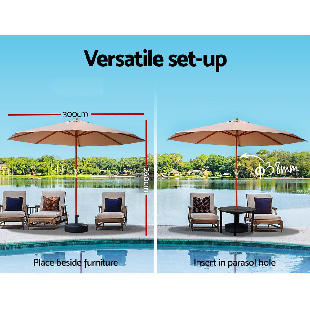 Umbrellas & Sunshades - Instahut Outdoor Umbrella Pole Umbrellas 3M with Base Garden Stand Deck Beige