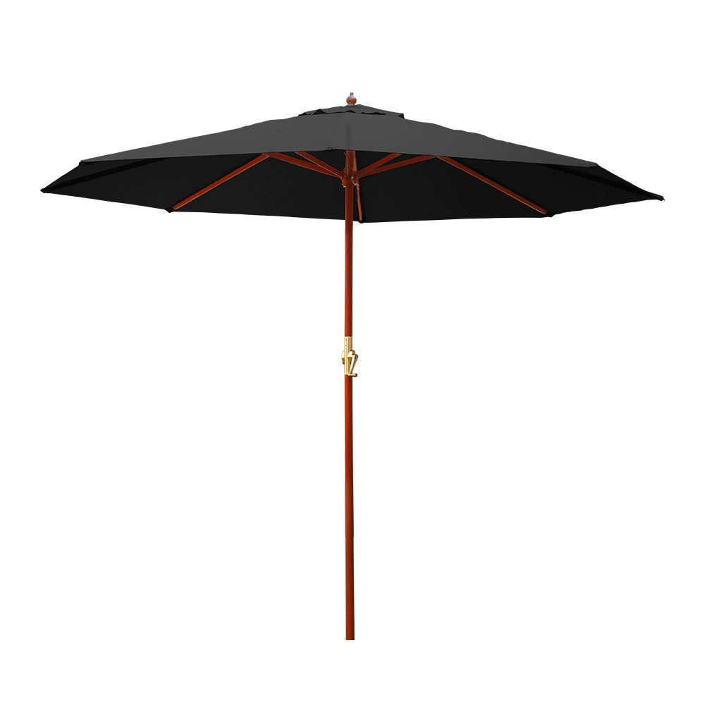 3M Outdoor Umbrella Pole Umbrellas Beach Garden Sun Stand Patio Black with Instahut Cantilever Beige Umb