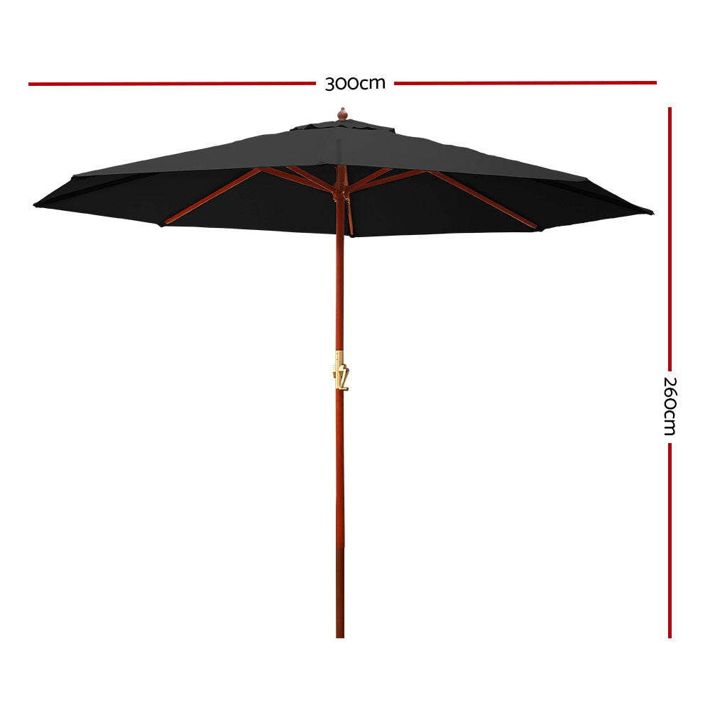 3M Outdoor Umbrella Pole Umbrellas Beach Garden Sun Stand Patio Black with Umbrellas & Sunshades