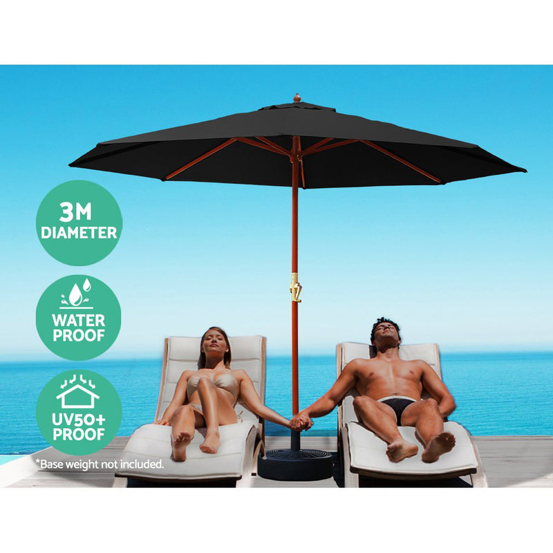 3M Outdoor Umbrella Pole Umbrellas Beach Garden Sun Stand Patio Black | Umbrellas & Sunshades